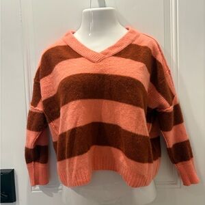 Free People V-Neck Sweater - Coral and Chocolate